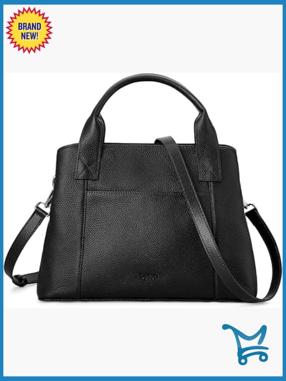 Genuine Leather Satchel Tote Bag with Crossbody Strap, Multiple Pockets